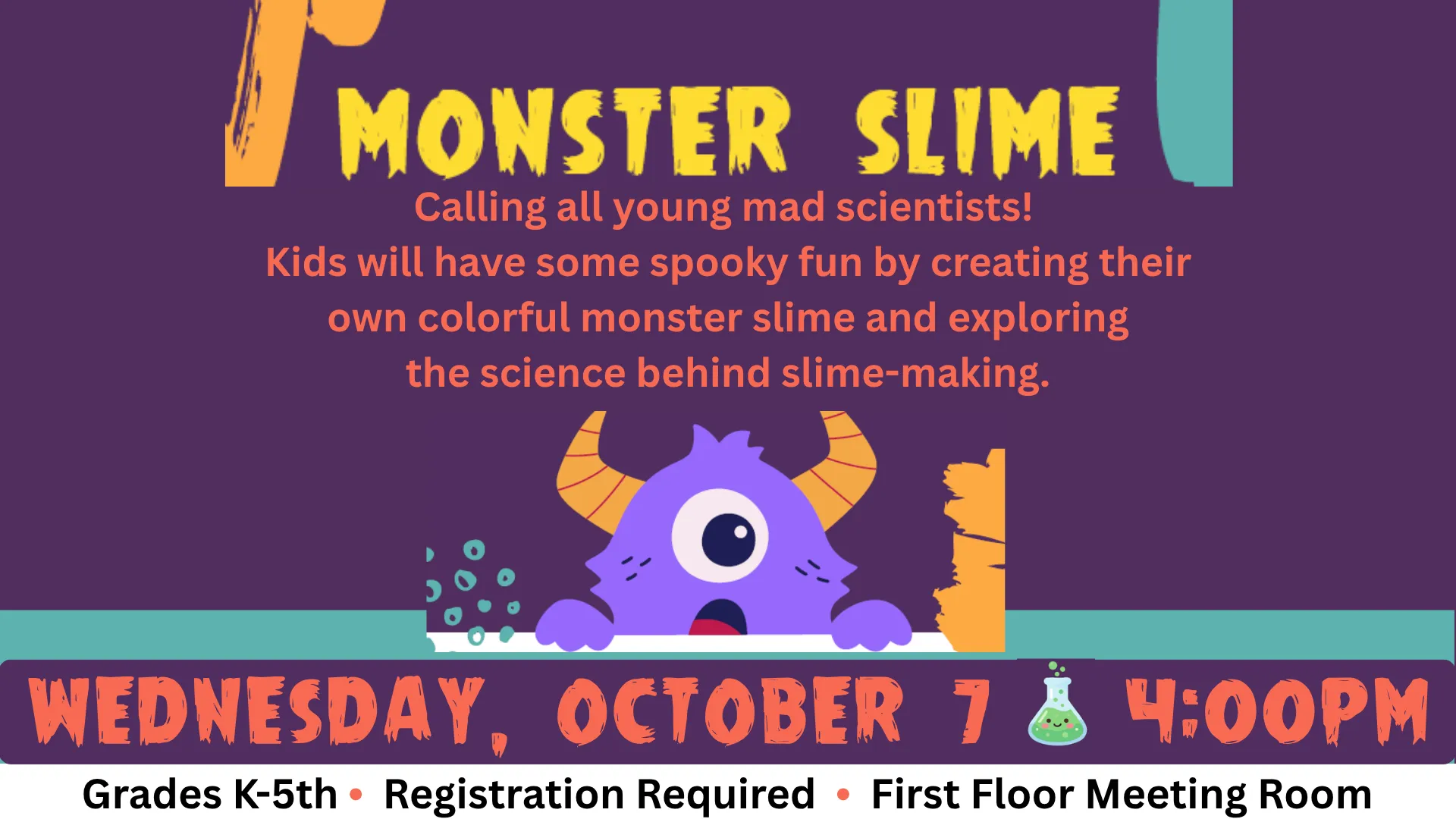Picture of purple monster with the words Monster Slime above