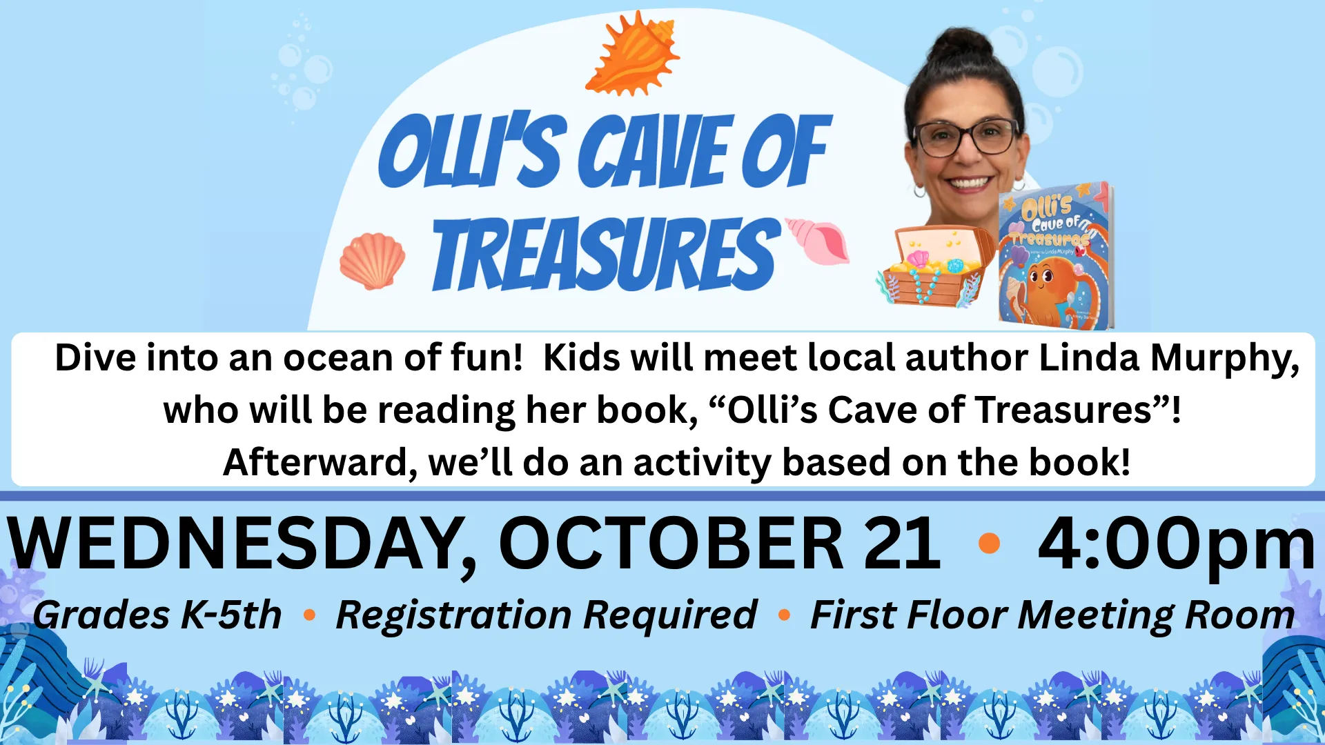 Photo of author Linda Murphy and event details