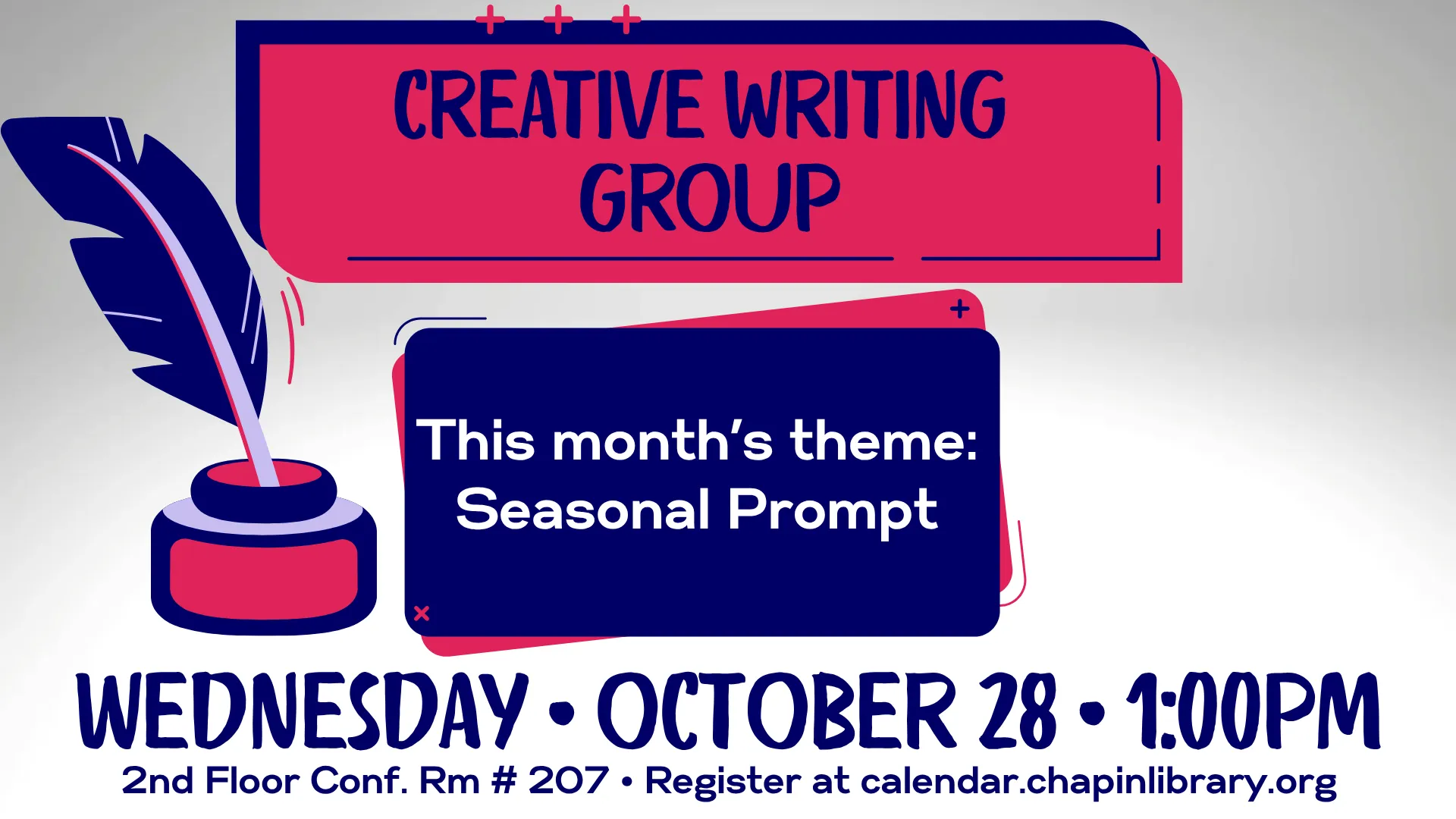 Creative Writing Group logo with graphic of quill pen and inkwell