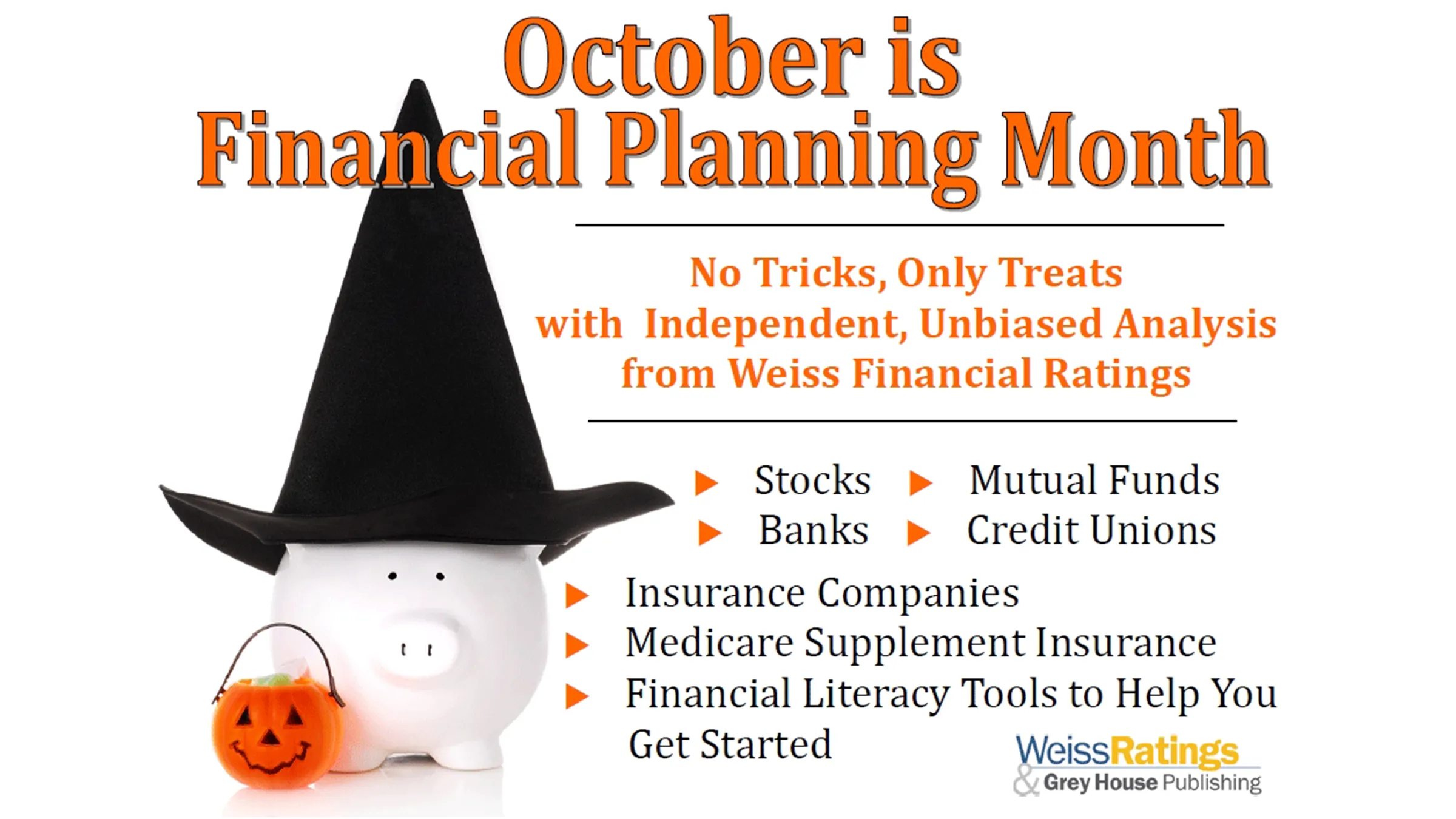October is financial planning month with picture of piggy bank in halloween costume